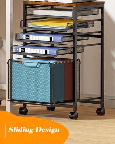 Feyejade Compact 5-Tier Rolling File Cart, Under Desk Metal Filing Cabinet