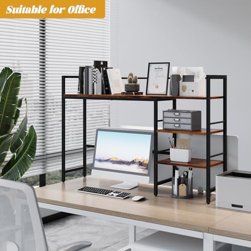 HavenlyYouth Desk Shelf, 45.4 Inch Wood Desk Organizer Shelf for Computer Monitor, Desk Hutch Storage, Desktop Shelf for Top of Desk, 3 Tier Desktop Bookshelf for Home Office Dorm, Rustic