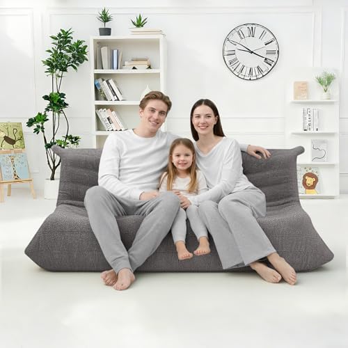 HABUTWAY Bean Bag Chairs Fireside Lazy Floor Sofa,3 Seater,Grey