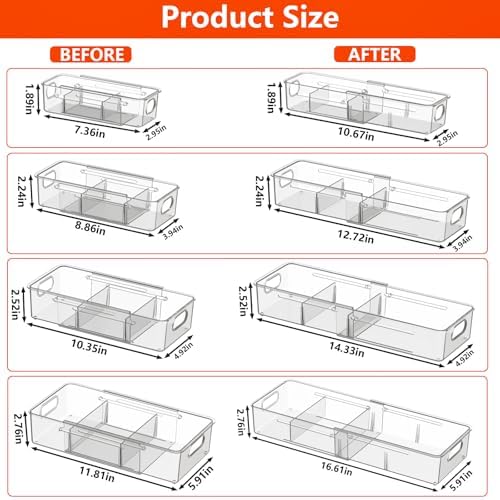REBECAT 4-Size Expandable Drawer Organizer 8 Pack Plastic Storage Bins