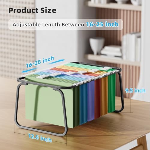 Marbrasse Hanging File Folder Frame, Adjustable Letter Size File Holder 16-25 Inches, Metal File Cabinet Rails for Office, Home, School, Black