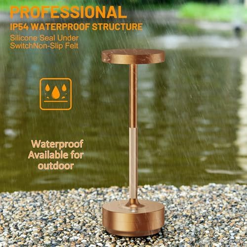 SAKRINGT Rechargeable Cordless Table Lamp - Battery Operated LED Portable Table Light with 3 Color Stepless Dimming, Memory Function - IP54 Waterproof for Outdoor, Restaurant, Patio, Camping