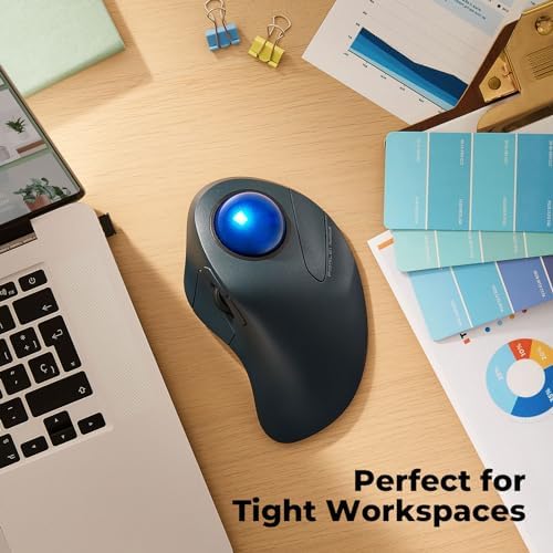 Wireless Ergonomic Trackball Mouse, Large Hands, 44mm Index Finger Control