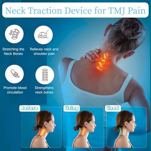 Cervical Traction Device, Neck Stretcher Cervical Traction for Muscle Relax, Neck Hump Corrector for TMJ Pain Relief, Shoulder Relaxer, Spine Corrector (Blue)
