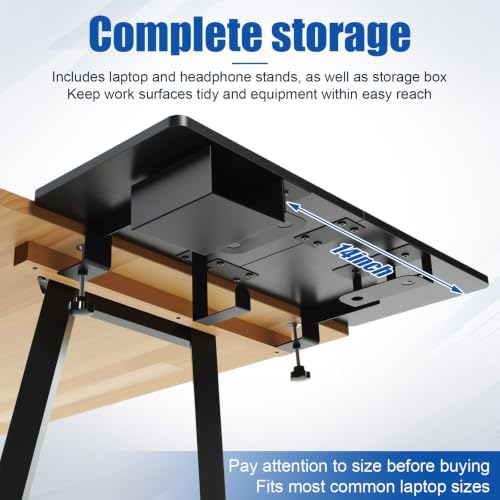 Novabright 30" x 12" Desk Extender Tray with Side Storage Rack Heavy Duty Desk Extender Under Desks Laptop Mount Keyboard Extenders for Desks with a Concealed Storage Area for Cable & Earphone (Black)