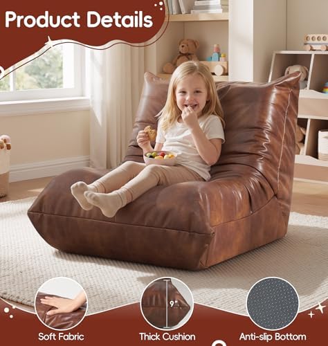 Hobestluk Kids Bean Bag Chair Small Beanbag Couch with Leather Fabric