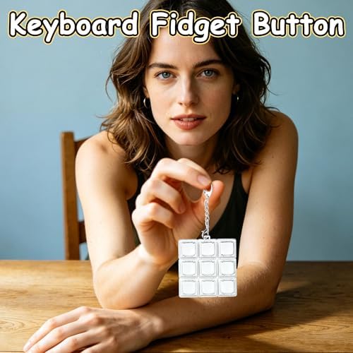 Double Layer Keycap Keyboard Fidget Toy, Keyboard Fidget Keychain 9-in-1 Keyboard Decompression Button Finger Clicker Toys, Click Buttons Fidget Toy ADHD Sensory Fidget Toy Stress Relief Gifts（W