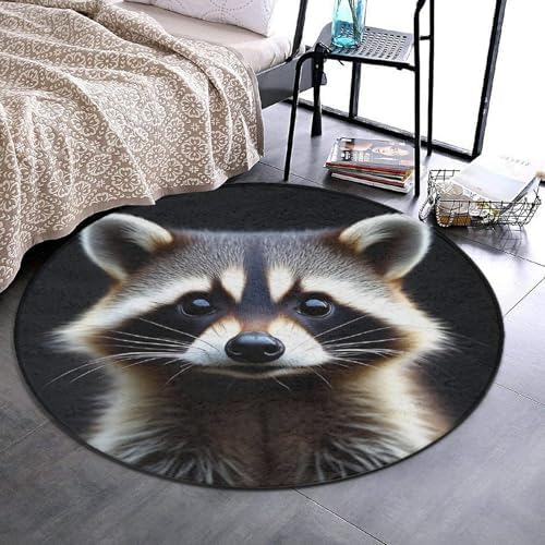 Fashion Round Area Rug Large Non Slip Carpet, Animal Print Raccoon Unisex Home Decor Mat