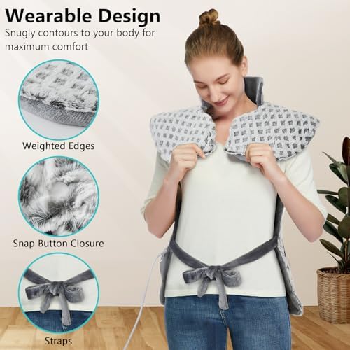 CAROMIO Massaging Heating Pad for Back Pain Relief, Neck and Shoulders