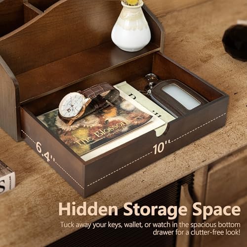 Rebee Vision Mail Organizer for Desk with 4-Slot Letter Home Decor, Brown