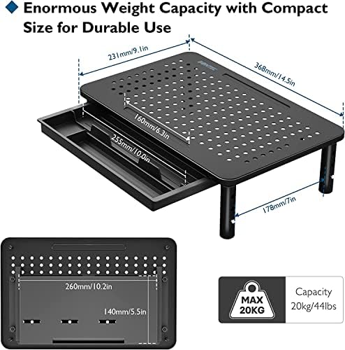 BONTEC 2 Pack Adjustable Monitor Stand Riser with Drawer, Supports 44lbs