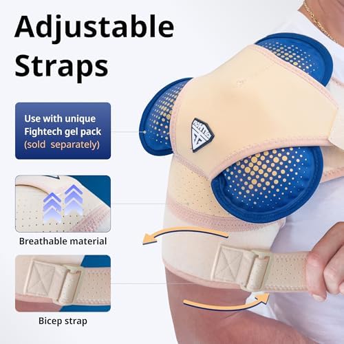 FIGHTECH Rotator Cuff Shoulder Brace for Women and Men - 2 Sizes - Shoulder Support - Pain Relief - Nude - Small (Chest 29-35" Bicep 9-12")