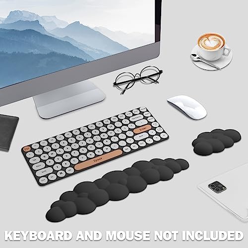Cloud Keyboard Wrist Rest Pad Set,Enlarge PU Leather Memory Foam Wrist Cushion Support,Easy Typing Pain Relief,Mouse Wrist Rest Pad,Non-Slip Wrist Support for Home, Office,Black