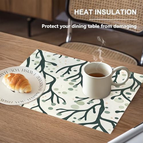 Marine Ocean Inspired Linen Placemats, Abstract Art Minimalist Table Mats for Table Washable Heat Insulation Thick Dining Mat, Indoor/Outdoor 12X18 in 4 Pcs