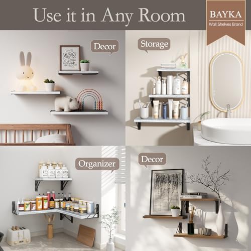 BAYKA Wall Mounted Floating Shelves (Gray and White, Set of 3, 16" Mixed)