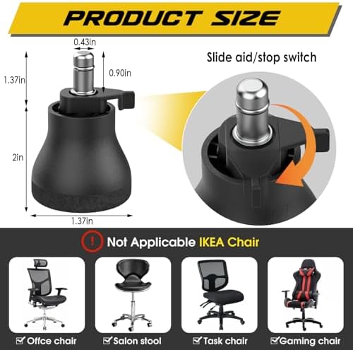 Bell Glides Replacement Office Chair, Caster Wheels Stopper Chair Feet with Separate Self Adhesive Felt Pads, Wheel for Carpet (Advanced Fixed feet-5PCS)