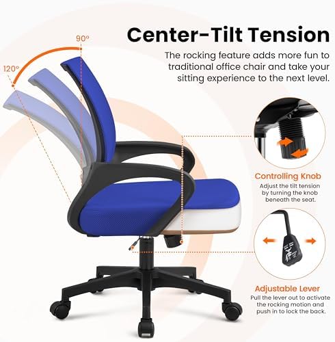 Yaheetech Mid-Back Mesh Computer Office Desk Chair Adjustable Swivel, Blue