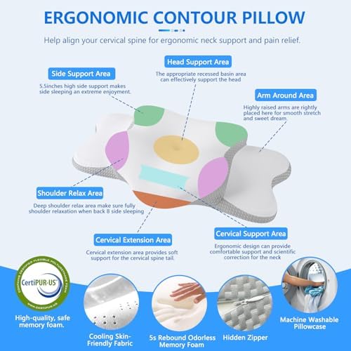Cervical Neck Pillow for Neck Pain Relief & Side Sleeper | Ergo Pillow for Sleep Apnea, Neck Pain, and Snoring Relief | Orthopedic Memory Foam with Ergonomic Neck Support, White, Large
