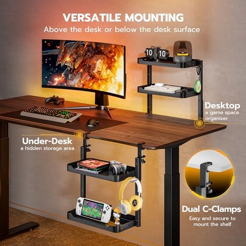 ARES WING 2-Tier 16 inch Clamp On Desk Shelf, Above or Under Desk Storage