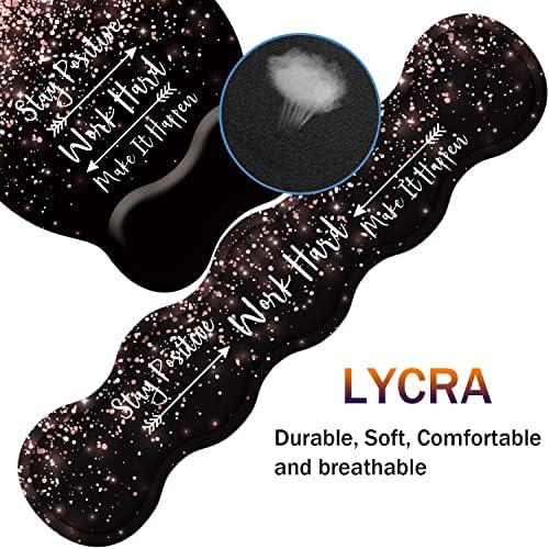Keyboard Wrist Rest Pad and Ergonomic Mouse Pad Wrist Rest (with Coaster) Set, Non-Slip Base & with Memory Foam for Easy Typing and Wrist Pain Relief - Stay Positive Work Hard and Make It Happen