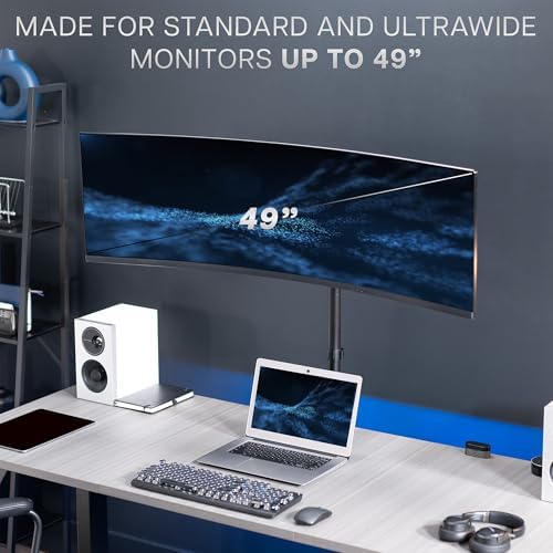 VIVO Single Ultra-Wide Monitor Desk Mount for up to 49 inch Ultrawide Screens, Extra Tall Heavy Duty Adjustable Stand Holds 44 lbs, Black, STAND-V100R