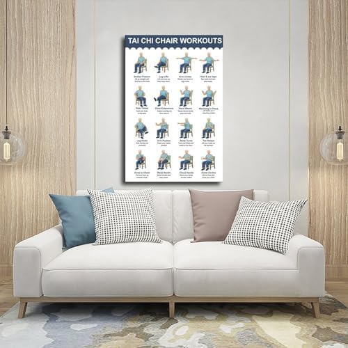 Tai Chi Chair Workouts Tai Chi Exercise Chart Gentle Exercise Plan Workout Plan Canvas Poster Wall Art for Living Room Bedroom Decor Frame 20x30inch