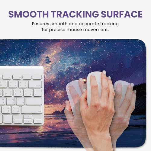 Aesthetic Desk Mat, Cute Luminous Rise Desk Pad Protector for Work & Decor, 31.5" x 11.8", Pretty Non-Slip Extended Mouse Pad for Office or Home