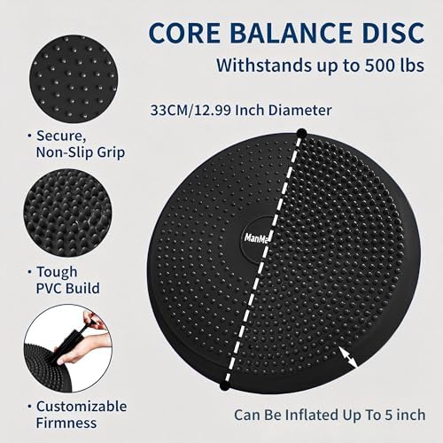 Wobble Cushion Balance Disc, Extra Thick Sensory Pad for Kids & Adults, Flexible Seating Core Strength Trainer for Posture Correction, Desk, Yoga & Stability Workout with Pump