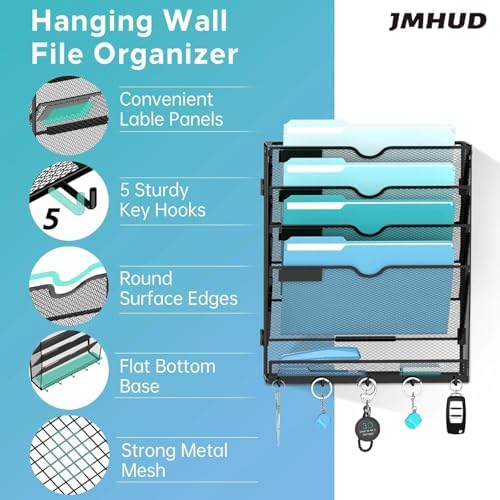 MHUD 5-Tier Wall File Organizer and Mail Organizer with 5 Hooks, 2 Pack