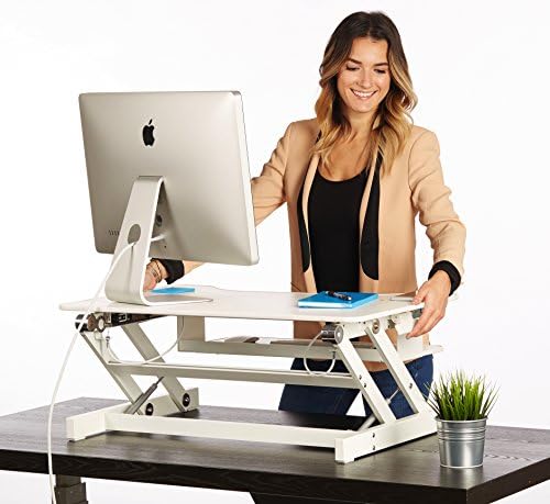 32" Wide White Standing Desk | Desk Riser Classic Stand Up Desk | 32 in Wide Fits 2 Monitors with Retractable Keyboard Tray (White, 32" Wide)