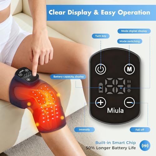 Red Light Therapy & Vibration Massage Knee Brace: Wireless Rechargeable, with 660nm&850nm Light & Heating Function – Relief for Knee, Joint, Elbow & Shoulder Pain, Promotes Faster Recovery(Blue)