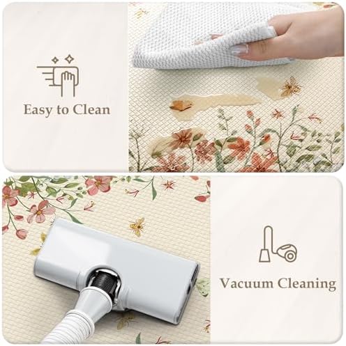 KIMODE Anti Fatigue Kitchen Mats for Floor 2 Pc, Floral Kitchen Rugs Beige