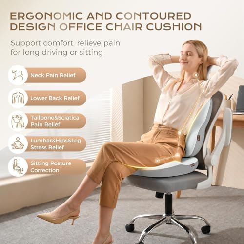 Coverado Seat Cushion and Back Support for Office Chair Memory Foam Chair Pad Office Chair Lumbar Support for Car Chair Cushion for Back Pain for Truck Driver, Gaming Chair, Desk Gray&Light Gray