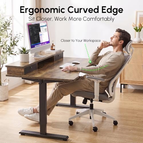TIQLAB 55''*28''Standing Desk with Drawers&Cable Management, Rustic Brown