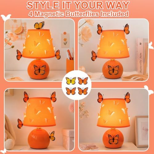 3D Butterfly Lamp, Small Orange Lamp with DIY Butterfly Decor (Orange)