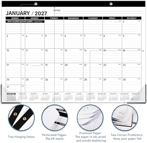2027 Desk Calendar - JAN 2027 - DEC 2027, 12 Month Large Desk Calendar 2027