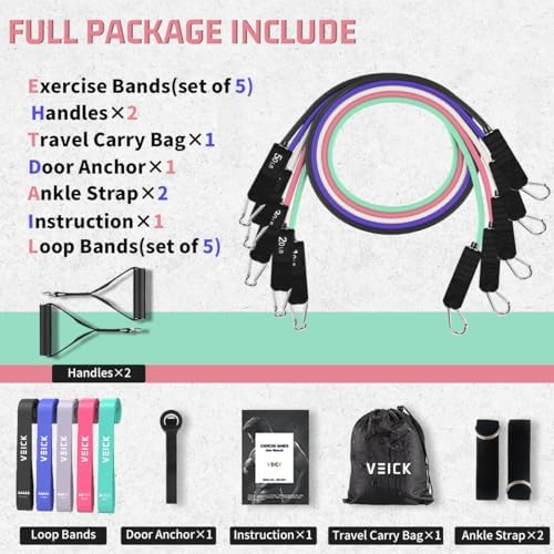 VEICK Resistance Bands with Handles, Exercise Tube Bands Set for Workouts