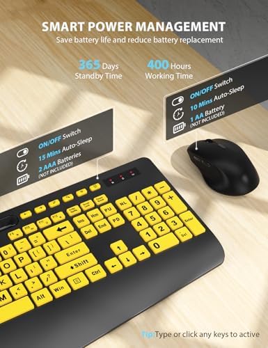 Wireless Keyboard and Mouse Combo - Large Print Ergonomic Keyboard with Wrist Rest, Phone Holder, Sleep Mode, Silent 2.4GHz Keyboard Mouse Set for Computer, Laptop, PC, Mac, Windows - Trueque