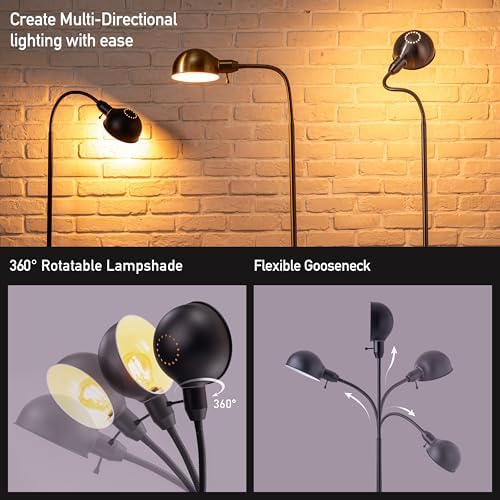 O'Bright Adjustable Floor Lamp with Flexible Gooseneck and Rotatable Shade, E26 Socket, 10-Inch Base - Ideal for Reading, Bedside, Living Room, Black