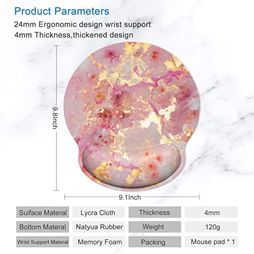 ITNRSIIET Ergonomic Mouse Pad with Wrist Support Wrist Rest Smooth Surface Non-Slip Rubber Base Comfortable Office Supplies Pain Relief, 9.8 x 9.1 inches, Pink Gold Abstract