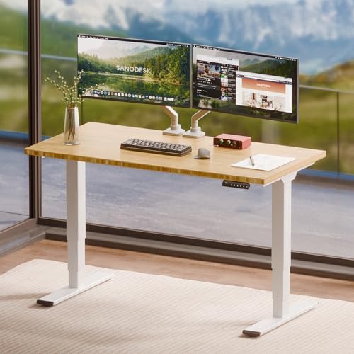SANODESK Solid Bamboo Dual Motor Standing Desk, 220 lbs, 48×24