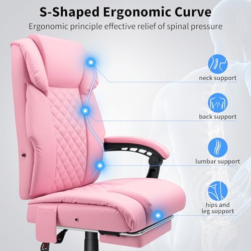 HOFFREE Massage Office Chair with Heat 7 Points Vibration(Light Pink)