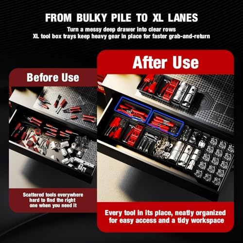 【6 PCS Extra-Large】 Tool Box Drawer Organizer Trays with Non-slip Pads, Heavy-Duty Tool Chest Drawer Organizer for Rolling Tool Chest and Garage Drawers, Truck Toolbox organizer and Workbench Storage