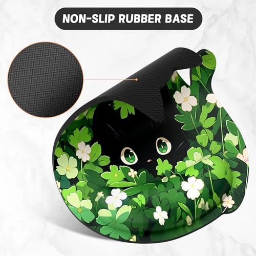 Ergonomic Mouse Pad with Wrist Rest, Cute Cat Memory Foam Padded Pain Relief Non-Slip Wrist Support Mouse Mat for Gaming Work Computer Laptop, Funny Office Supplies Desk Accessory, Cat in Leaf