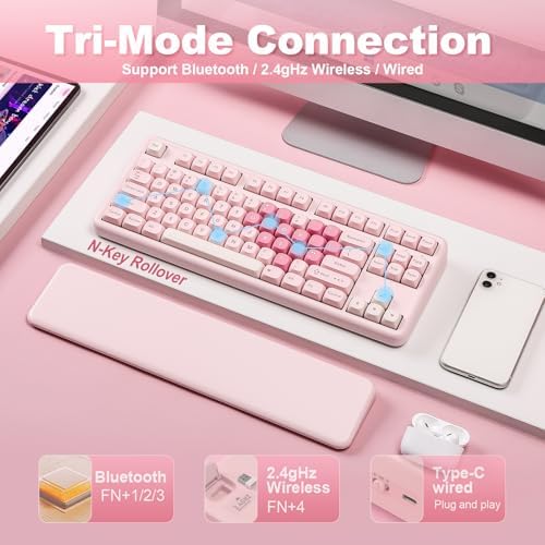 YUNZII B87 TKL Wireless Mechanical Keyboard (Pink,Cocoa V2)