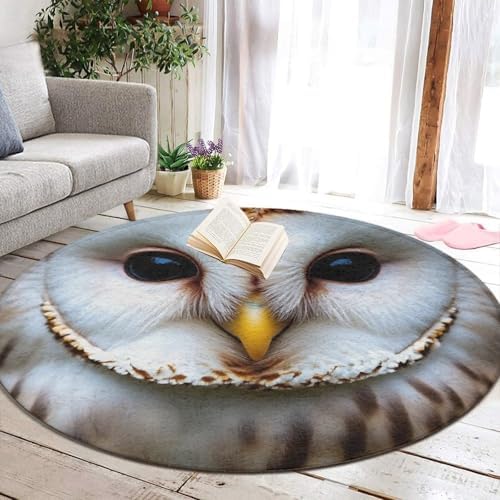 Women's Large Home Decor Mat, Soft Round Yoga Carpet, Non Slip Machine Washable Home Office Circle Rug Cute White Owl
