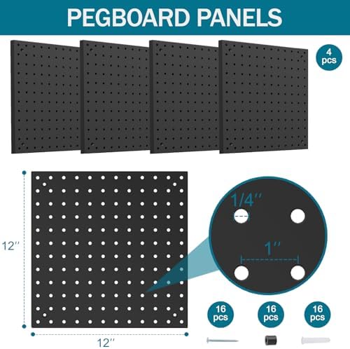 Peg Board Kit, Includes Pegboard and Accessories,with Hooks and Bins,Peg Board Wall Organizer for Office,Ornaments Display,Crafts Organization (66, Black)