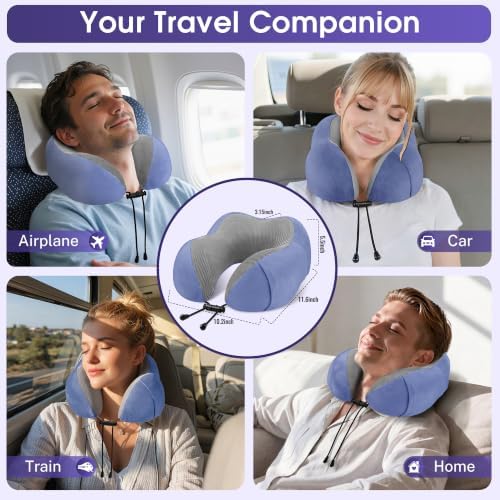 CloudBliss Memory Foam Travel Neck Pillow Airplane, 2 Pack, Black & Blue