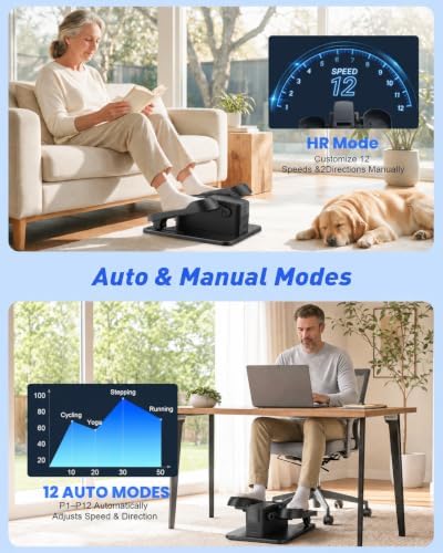 Under Desk Elliptical Machine, Quiet Seated Pedal Exerciser for Senior, Elliptical Exercise Machine Leg Exerciser for Home Office with Monitor, Remote and 12 Adjustable Speeds