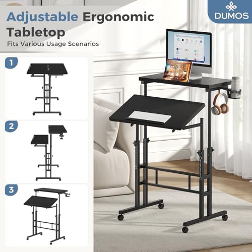 DUMOS Rolling Standing Desk, Walking Pad Desk, Split Top Computer Cart